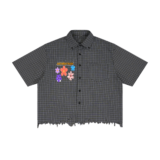 Unisex Distressed Plaid Boxy Shirt