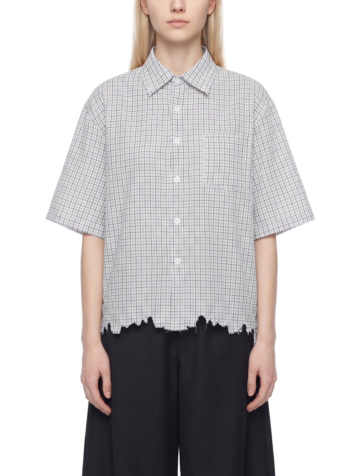 Unisex Distressed Plaid Boxy Shirt